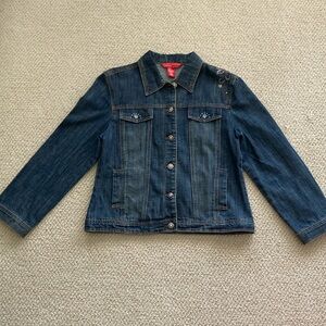 Cosmopolitan Cropped Denim Jean Jacket Rhinestones Size Medium Like New